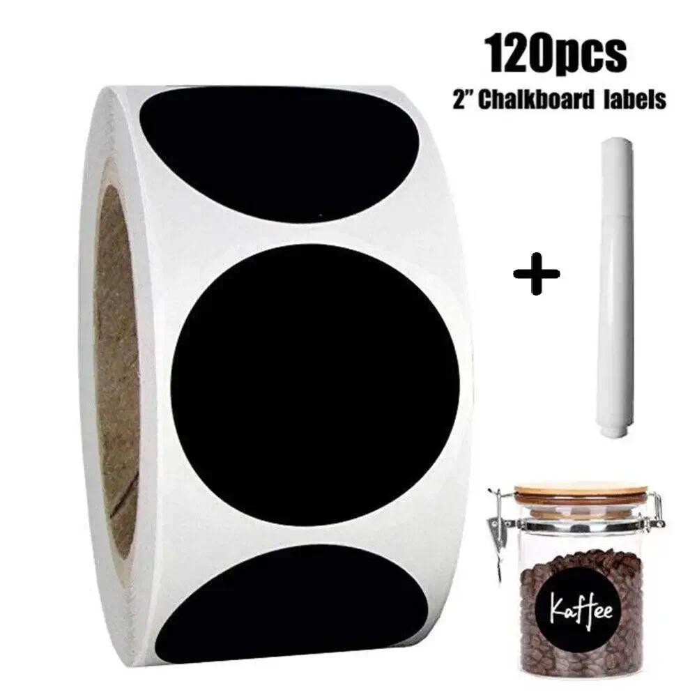 

120pcs 5cm Chalkboard Labels with Pen Round Stickers Black Circle Labels Dot Stickers for Office Classroom Home School Crafts