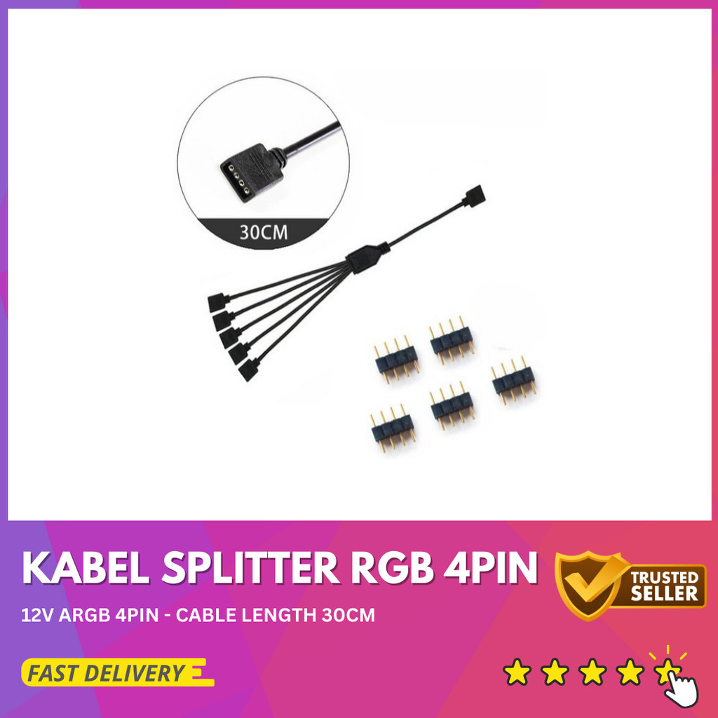 Kabel RGB 4 Pin 12V Y Splitter 1-to-5 / Cabang 5 Port