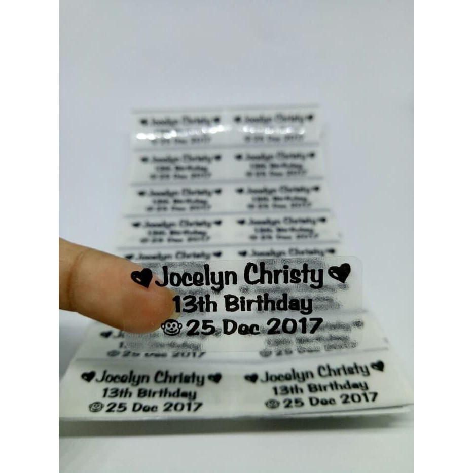 

label nama produk promosi dll waterproof / sticker anti air Transparan