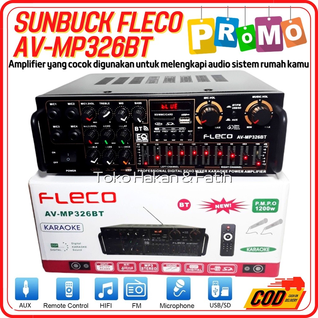 DUO MIC PAKET AMPLIFIER+MIC2 Amplifier Karaoke Home Theater 2000W Sunbuck AV-Mp326BT - AMPLIFIER BLU