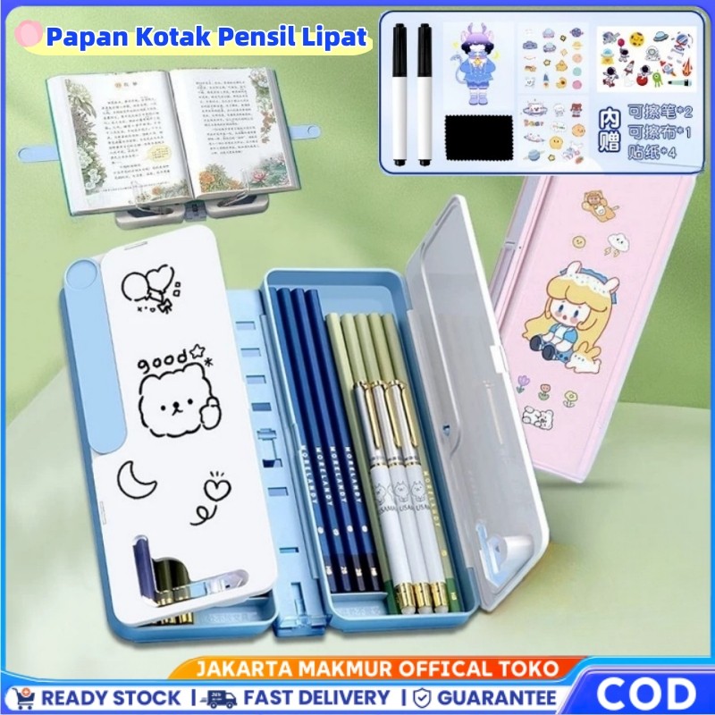 

3 In 1 Papan Kotak Pensil Lipat / Rak Buku Bacaan Portabel Kotak Alat Tulis Tempat Pensil Multifungsi Dengan Papan Tulis Dan Tatakan Buku