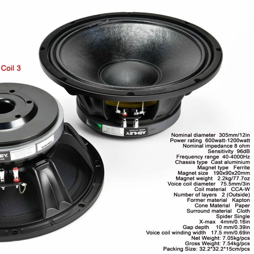 Speaker 12 Inch Ashley LF12V300 Voice Coil 3 Inch 1200 watts