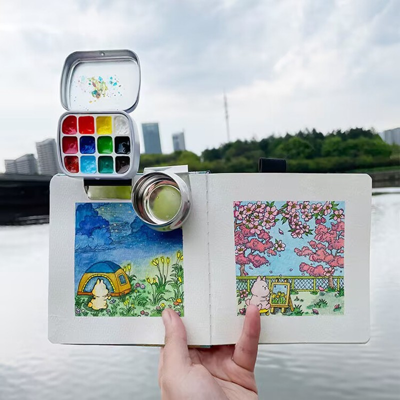 

Empty 12 grid Mini Watercolor Tin Box Portable Watercolor Paint Palette Travel Painting Paint Tray Art Supplies