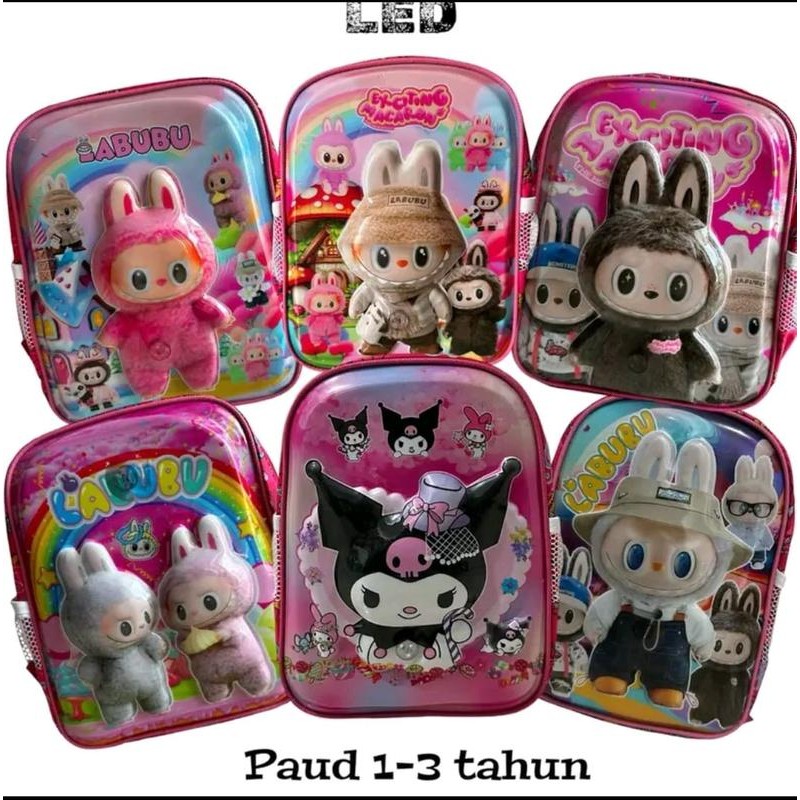 Tas Anak Perempuan LABUBU Gambar Timbul 3D Bisa Nyala Ukuran Kecil PAUD - Fashion