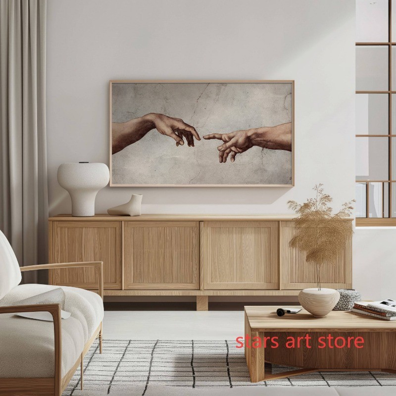 

Vintage Classic The Creation of Adam By Michelangelo Art Poster Canvas Painting Wall Prints Picture for Living Room Home Decor