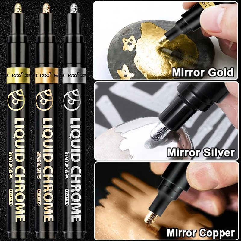 

1pcs Chrome Mirror Marker Silver Golden Copper Liquid DIY Doodle Cards,Posters,Rock Mugs,Ceramic,Glass, Metallic Craftwork