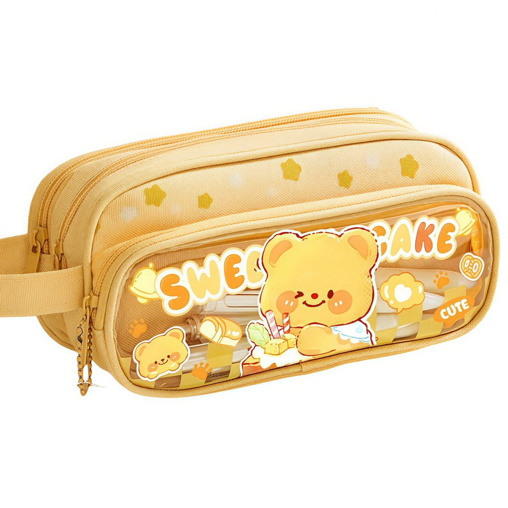 

Spacious waterproof PVC pencil case, double-layer transparent portable design, durable stationery organizer, student supplies