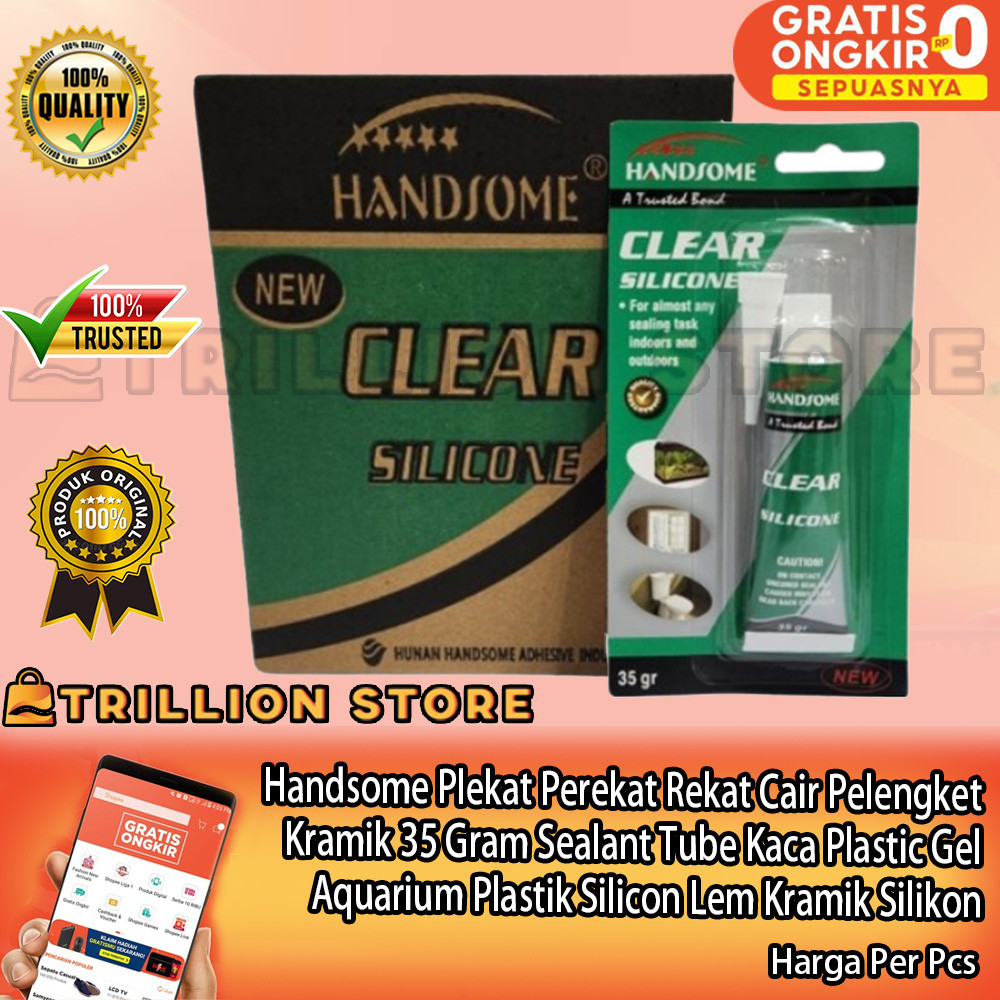Handsome Lem Kaca Perekat Cair Sealant Tube Rekat Plekat Gel Aquarium Kramik 35 Gram Prekat Pelengke