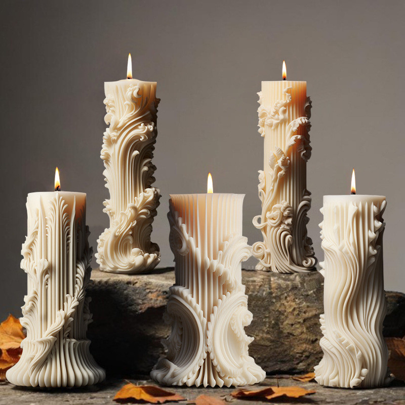 

European Simplicity Column Candle Silicone Mold Handicraft Abstract Striped Pillar Aromatherapy Candle Plaster Mould Home Decor