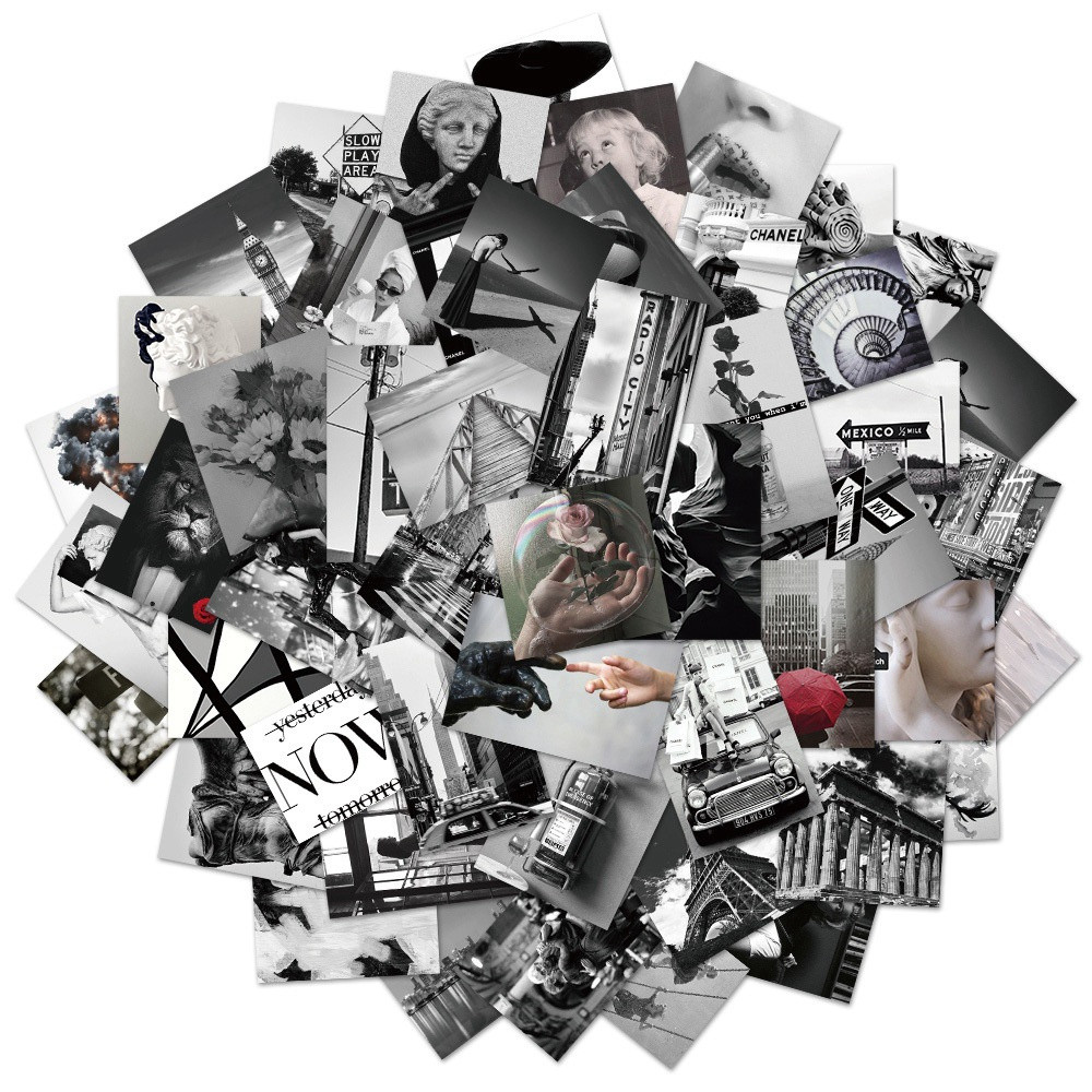 

10 / 30 / 50pcs Bag Explosion Model Declining City Black and White Cool Wind Graffiti Decoration Waterproof Sticker Wholesale