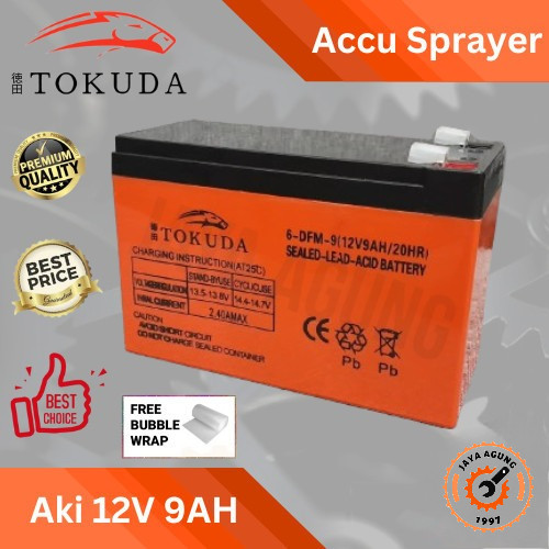 TOKUDA AKI KERING BATERAI SPAYER ELEKTRIK 12V 9AH / BATTERY ACCU ALAT SEMPROT HAMA 12 VOLT 9 AMPERE