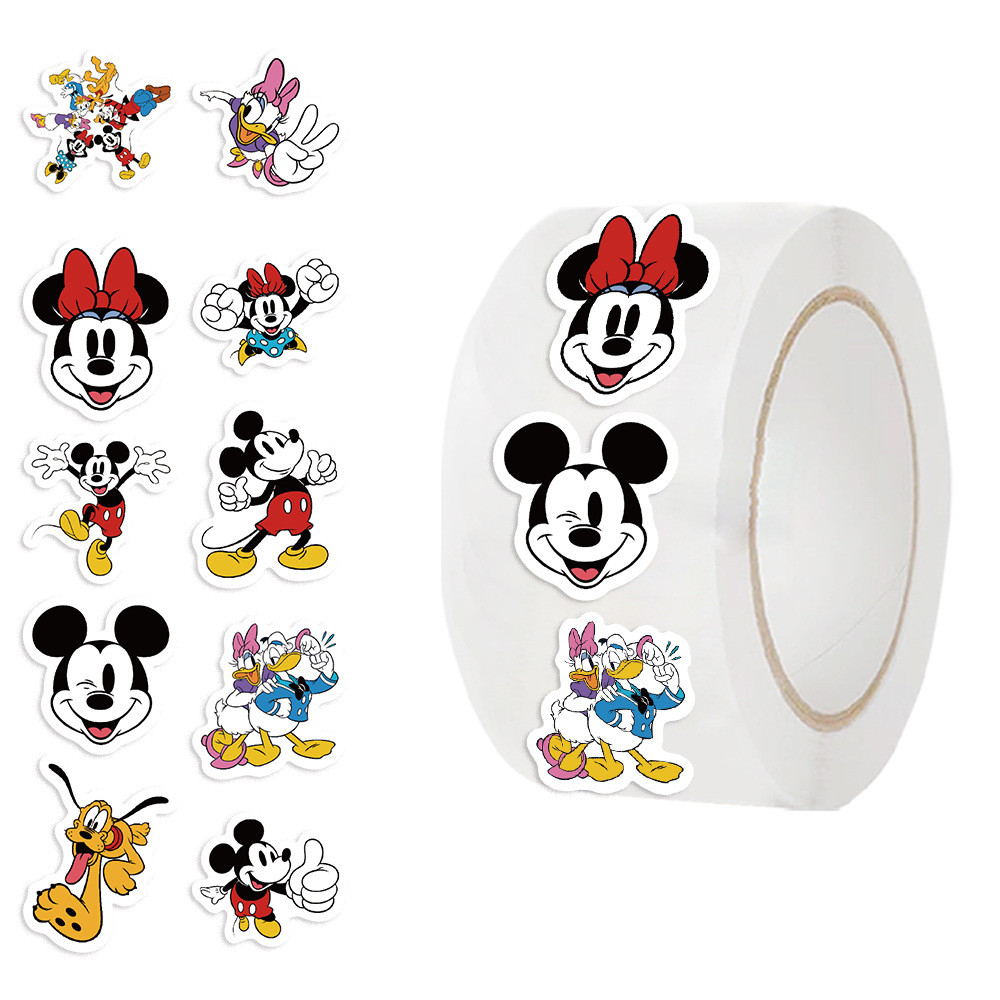 

500pcs/Roll Disney Cartoon Mickey Mouse Donald Duck Sealing Sticker DIY PVC Laptop Decals Decoration Stiker Reward Gift Toys