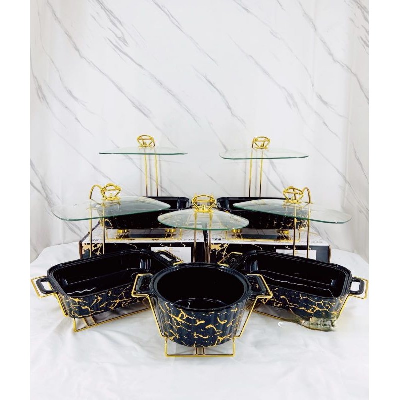 (KHUSUS INSTANT) Prasmanan Pesta Fiorenza Keramik Marble Set 5Buah