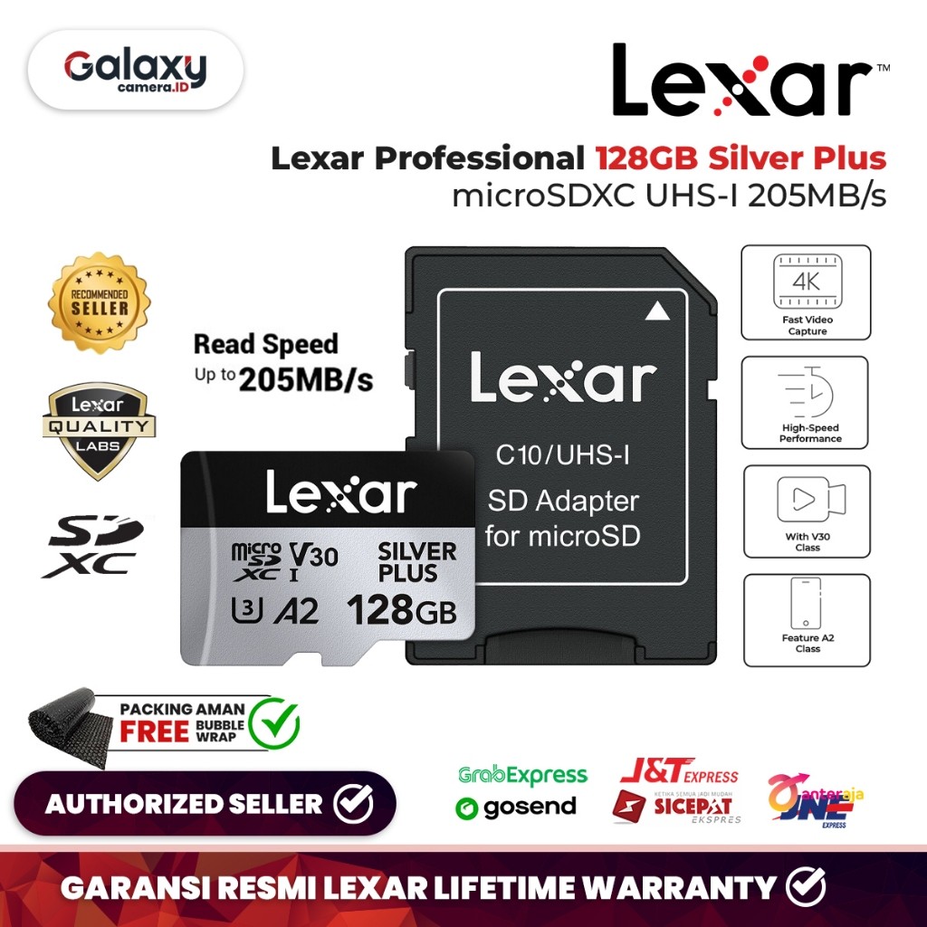 Lexar 128GB Silver Plus microSDXC UHS-I 205MB/s Lexar 128 GB Micro SD
