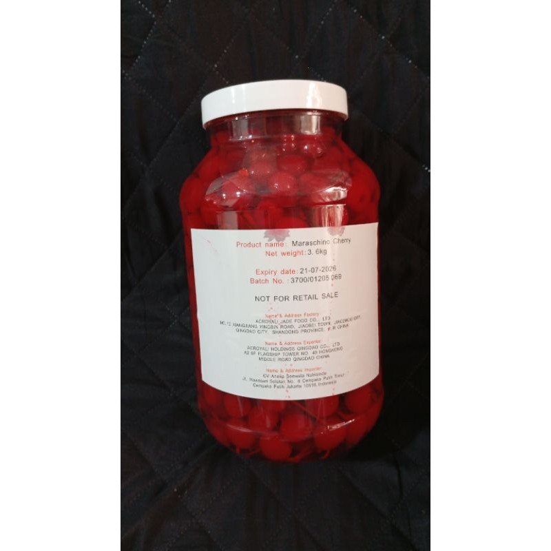 

maraschino red cherries with stems toples 3,6 kg/cherry tangkai per toples 3,6 kg