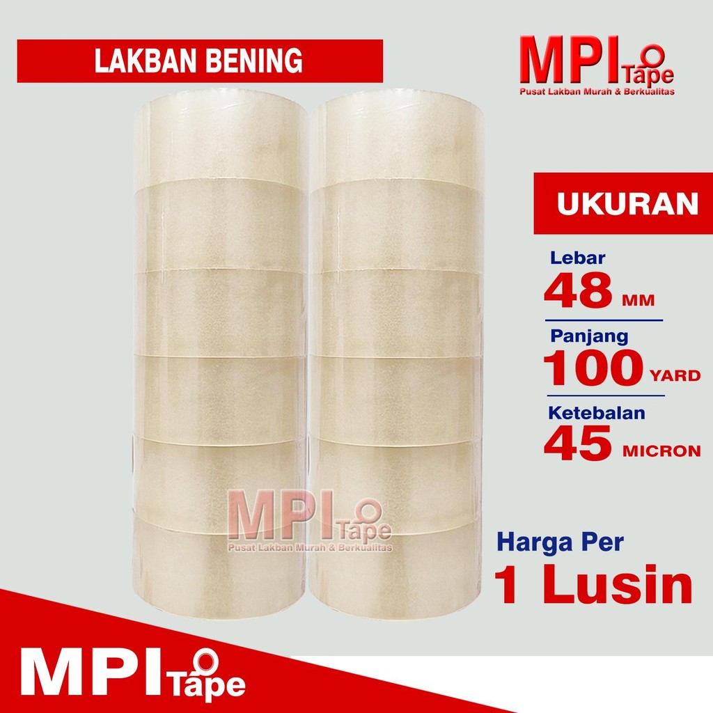 

1 Lusin - Lakban Bening 48 mm x 100 Yard - Solusi Packing Hemat - MPI