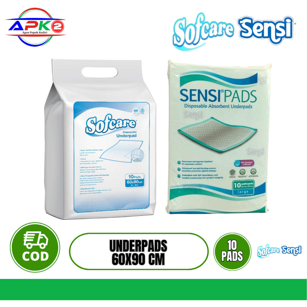 SENSI UNDERPADS 10 PCS PERLAK SIZE L UKURAN 60x90 CM | SOFCARE UNDERPAD PERLAK DEWASA 60CM X 90CM SI