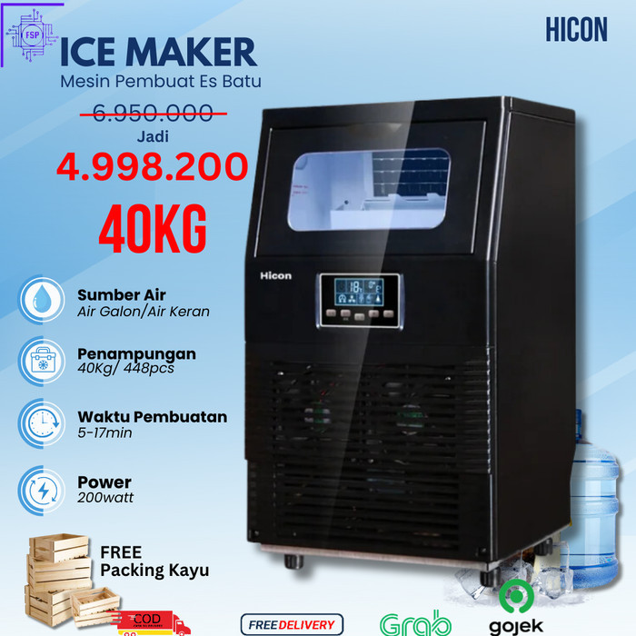 Mesin Pembuat Es Batu 40kg//80kg Perhari Ice Maker Machine HIcon - Ice Maker 40kgs