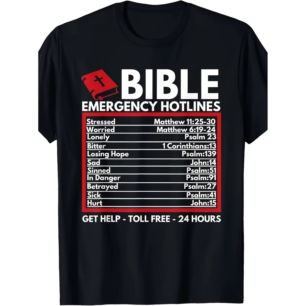 Kaos Kristen Lucu Desain Telepon Darurat Alkitab 100% Katun Hitam Merah Nyaman Dipakai Sehari-hari
