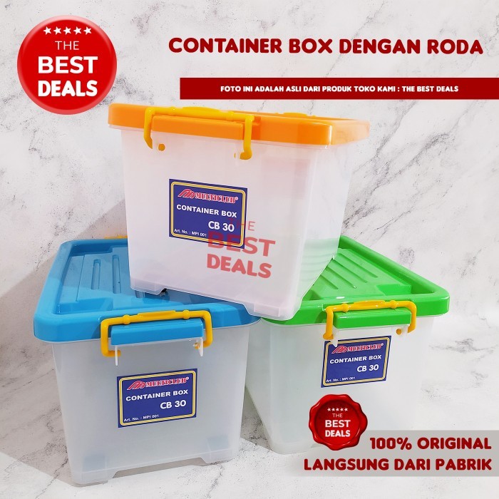Tebaru PROMO [INSTAN BANDUNG] Container Box Putih Roda 30 45 60 82 95 L - 30 literTerlaris Tbk