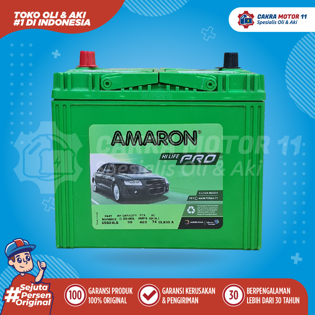Aki Mobil Honda Odyssey 65B24LS Amaron Hi-Life Pro 12V 50Ah Kering Bebas Perawatan