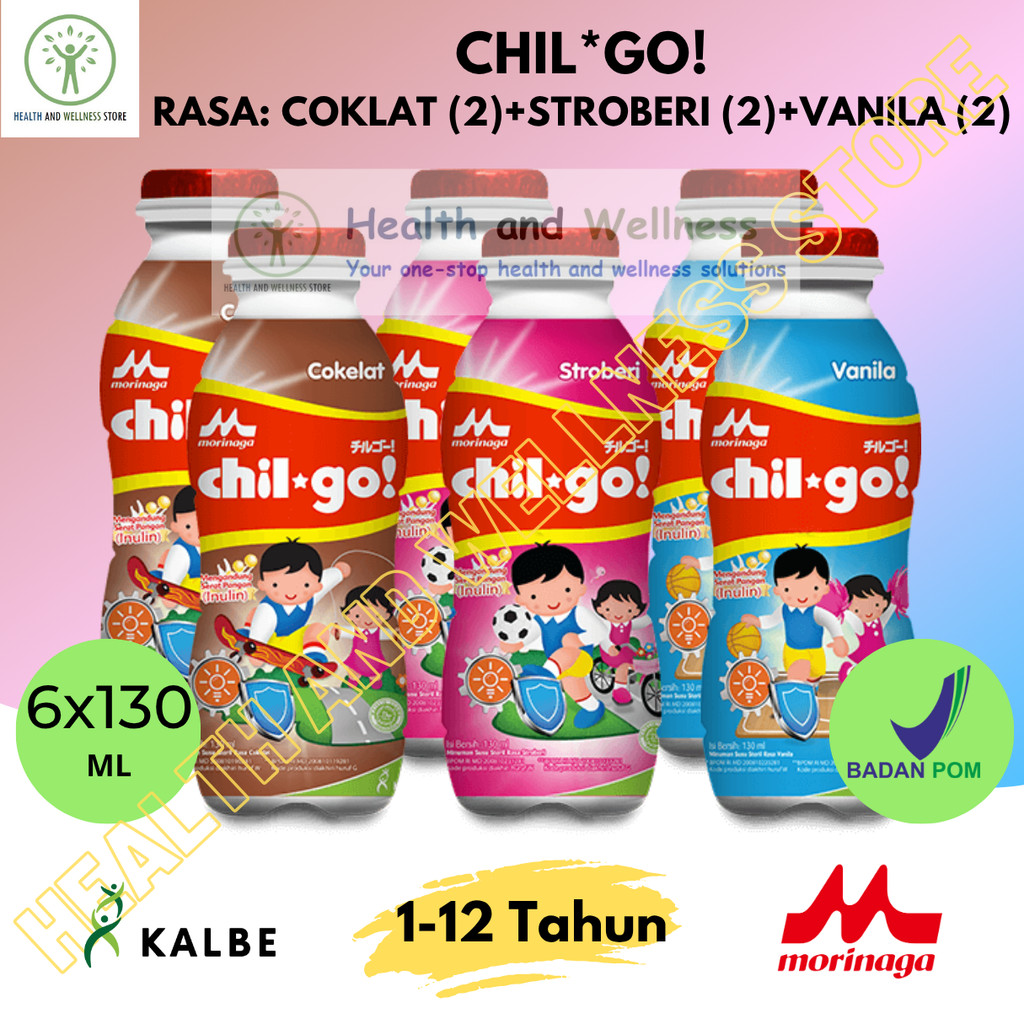 Morinaga Chil Go Uht 130 Ml 6 Botol Coklat Stroberi Vanila Chil*Go Susu Cair