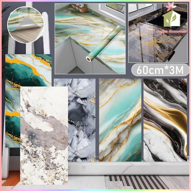 STIKER DAPUR 60cm x 3M - MOTIF MARMER & KERAMIK - SUPER ANTI MINYAK/AIR - UNTUK KOMPOR & BACKSPLASH