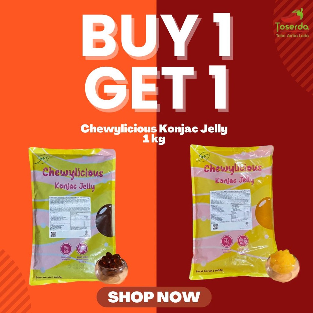 

PROMO BELI 1 GRATIS 1 !!! Jelly pearl topping minuman dessert kekinian Chewylicious konjac mango mangga original brown sugar gula merah 1 kg jeli agar ager konyaku viral enak ori dan manis
