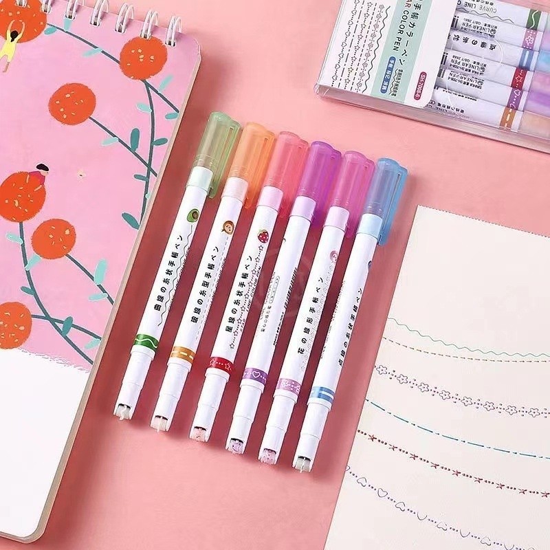 

LPL Spidol Garis Aesthetic Warna Warni Spidol Garis Motif Lucu 1 Set 6 Pcs pulpen roller pen Higlighter Random Spidol Garis Line Marker Alat Tulis Kantor