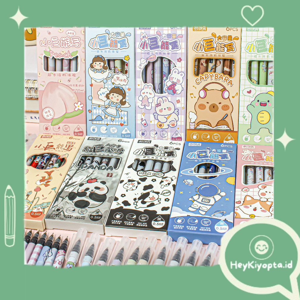 

1 SET ISI 6 PCS PULPEN GEL MOTIF ANIMAL, ANIME GIRL DAN ASTRONOT LUCU IMUT
