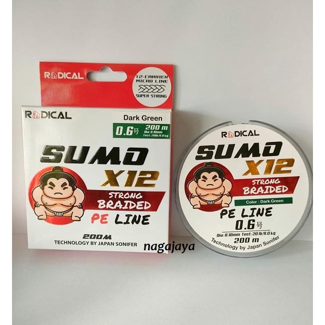 Senar pancing braid pe line radical sumo X12 200m hijau senar PE 200m - 0.6