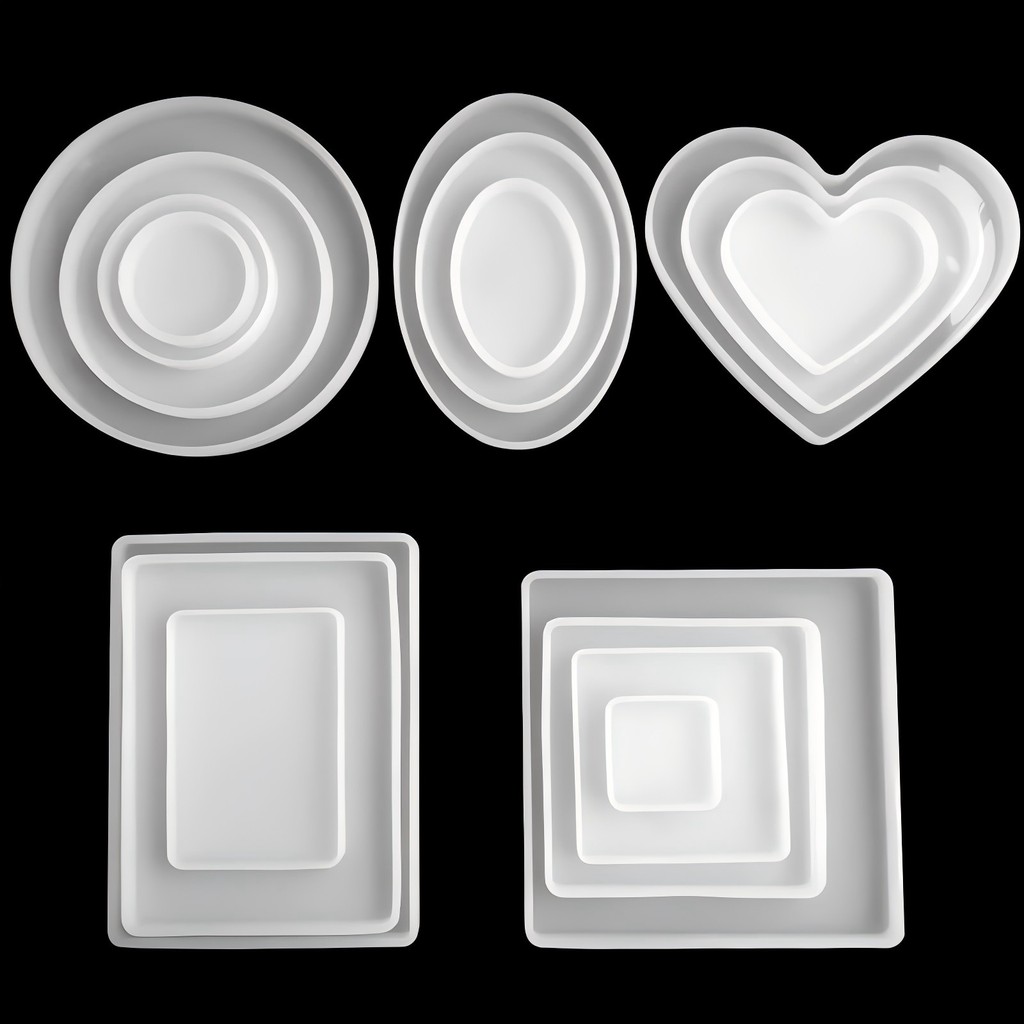 

Round Square Rectangle Shape Coaster Silicone Mold Heart Epoxy Resin Mold for DIY Jewelry Storage Base Making Cup Tray Home Deco
