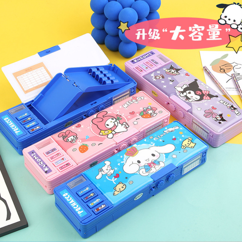 

Sanrio Kuromi Melody Multi-functional Automatic Pen Case Combination Lock Pen Pouch Large Capacity Stationery Box Desktop Storag