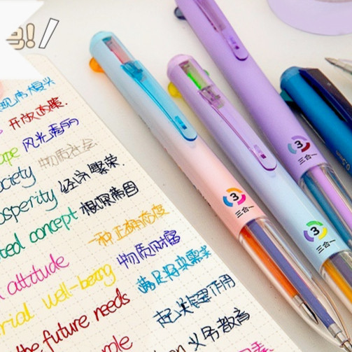 

3 in 1 Pulpen pena pulpen aesthetic warna warni pen bolpoin retractable gel pens lucu pen mekanik alat tulis perlengkapan sekolah stationery korea barang aesthetic