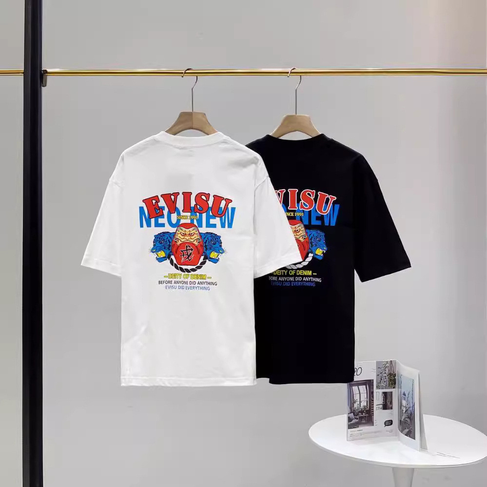 Kaos Distro EVISU  Pria Wanita d Baju Boxy Fit T Shirt - Official Merchandise