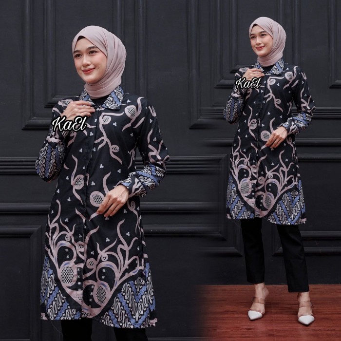 ✔Walhimura✔ - PROMO Baju Batik Tunik Kombinasi Batik Fashion Tunik Wanita Kancing Depan - Mahalini H