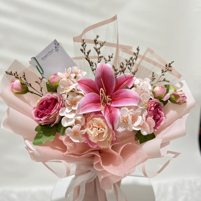 Bouquet bunga lily artificial pink murah