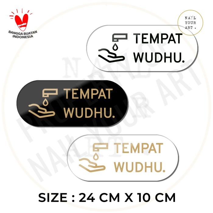 RZ99 SIGN AKRILIK ICON TEMPAT WUDHU ROUND - Nail Your Art - Signage Minimalis - HITAM EMAS