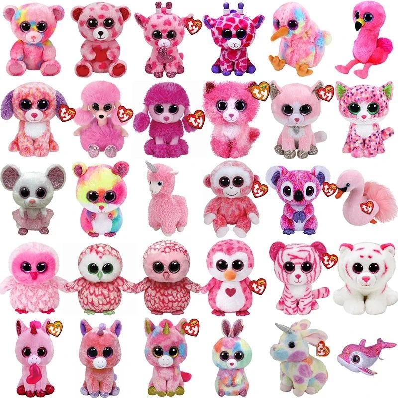 15cm Ty Beanie Pink Series Big Eyes Unicorn Flamingo Kitty Owl Plush Toy Cute Animal Doll Kids Toys 