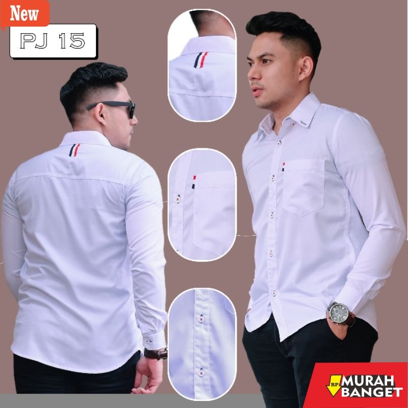 Kemeja formal pria Kemeja putih pria lengan panjang  Slimfit lowkey Premium PJ 15 | Hem Atasan Kemej