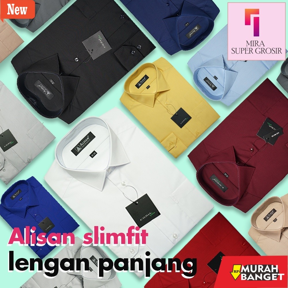 Kemeja formal pria ALISAN Kemeja Pria SLIM FIT Lengan Panjang Original Polos Baju Atasan Kerja Cowo 