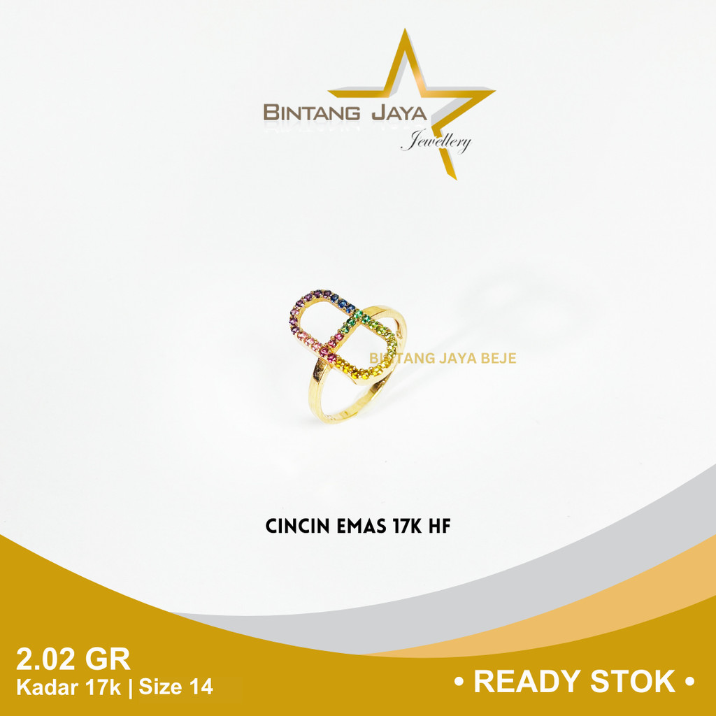 Cincin Emas Rosegold Kadar 750 17K Berat 2.02 gr gram Size Ukuran 14 Model Ranibow Warna Pelangi Cic