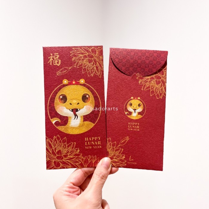 

10pcs Angpao Imlek Premium 2025 Tahun Ular Snake Hong Bao Sincia CNY Amplop Uang Angpau Panjang Long Merah Cokelat - Merah, No Custom Nama