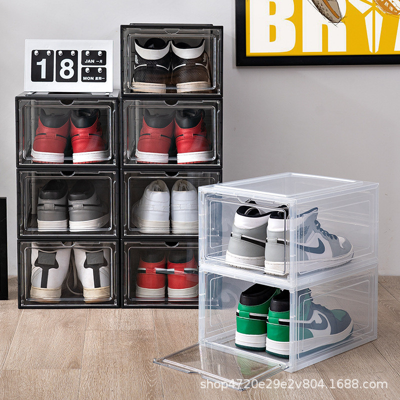

New assembly free magnetic integrated side opening basketball shoe box, transparent acrylic large storage shoe box