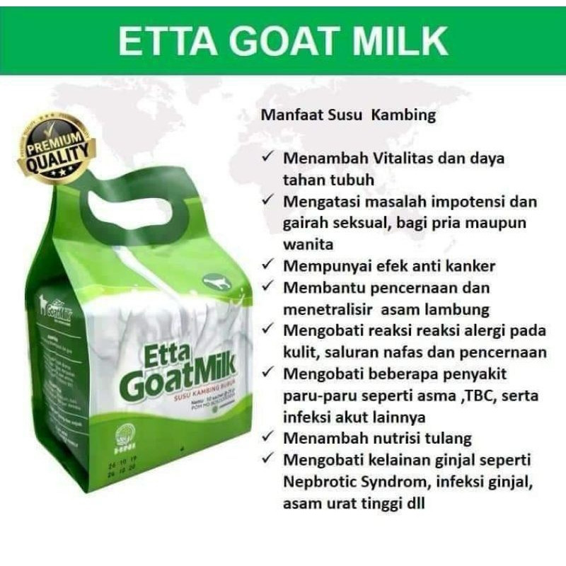 

ETTA GOAT MILK-SUSU KAMBING ETAWA ORIGINAL BERKHASIAT MENYEMBUKAN ASMA DAN PENGGANTI ASI ASLI REKOMENDED-HNI HPAI