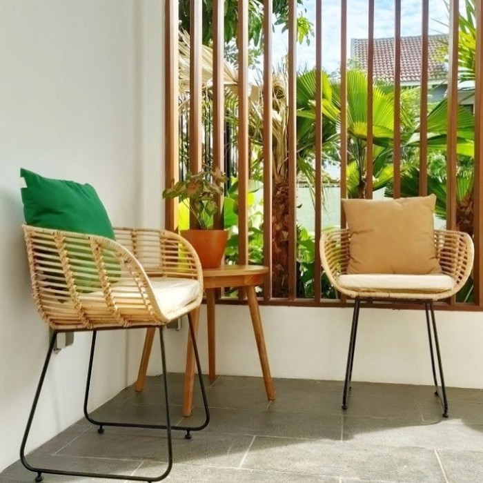 Set Kursi teras rotan, kursi teras rotan kaki besi cantik dan elegan