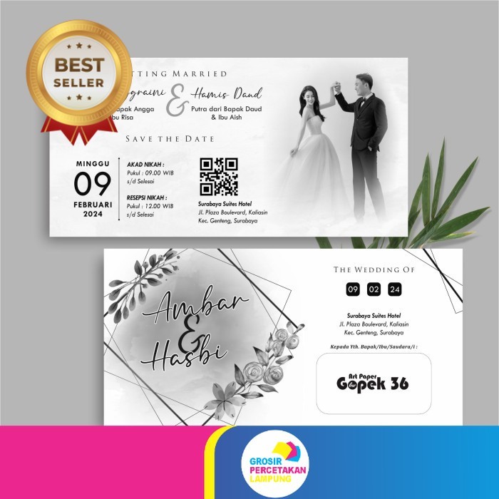 Promo!!! UNDANGAN PERNIKAHAN SIMPLE-UNDANGAN NIKAH ELEGAN GOPEK BW GLOSSY 36-45 - Gopek BW 36, Krng 