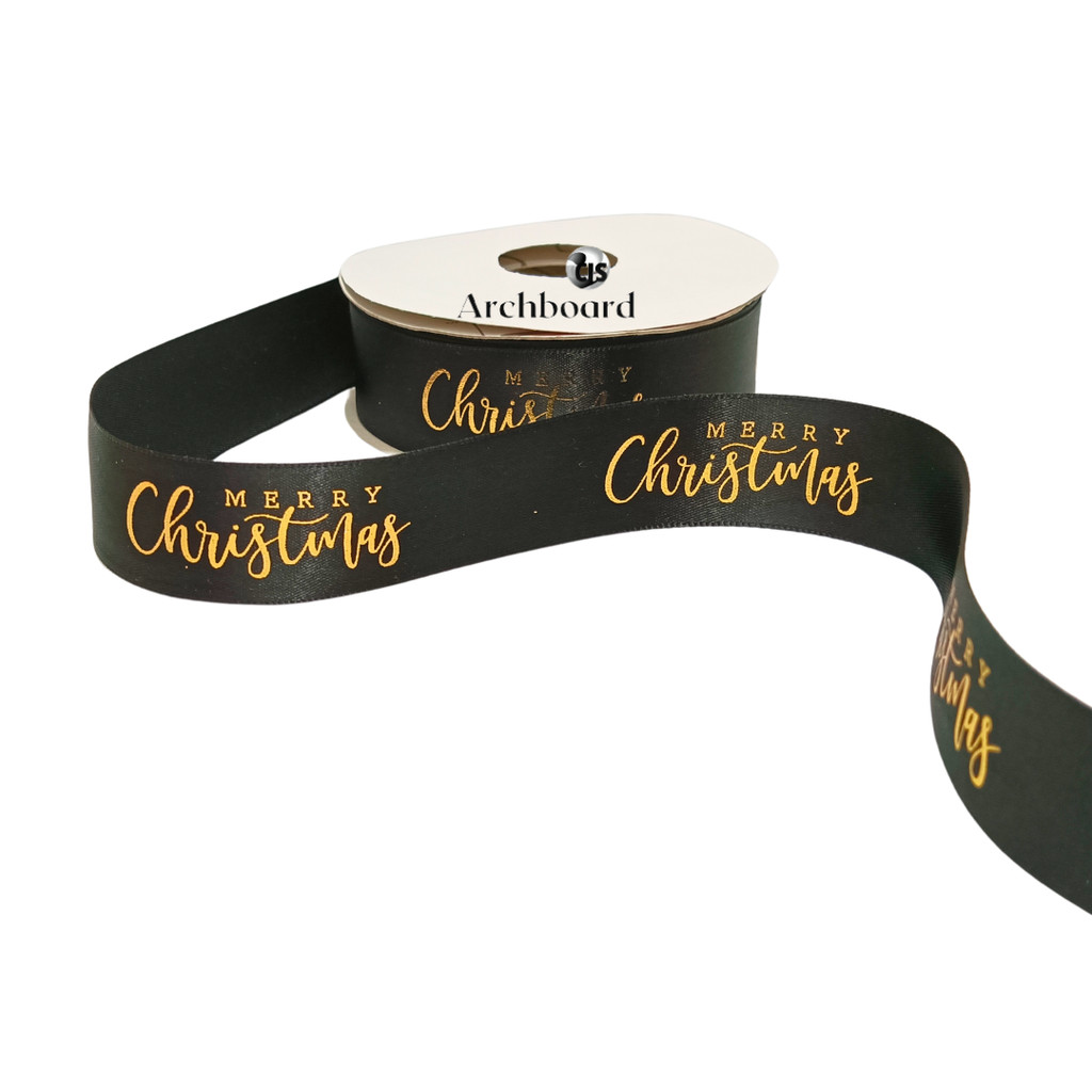 

Pita Kardo Motif Natal / Christmas Ribbon Deer 2,5 cm Bahan Satin Warna Hitam (1 Meter)