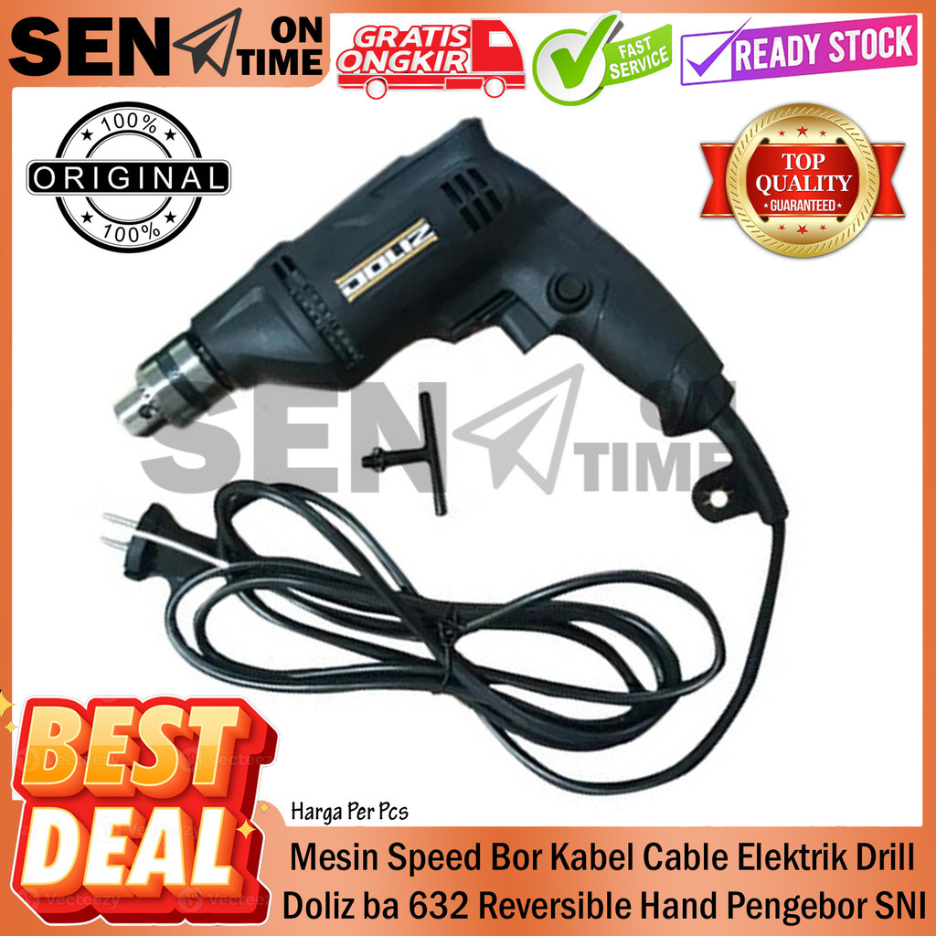 Mesin Speed Bor DOLIZ BA632 Dolis BA 632 Kabel Kabal Cabel Electric Drill 10mm Reversible Hand Dril 