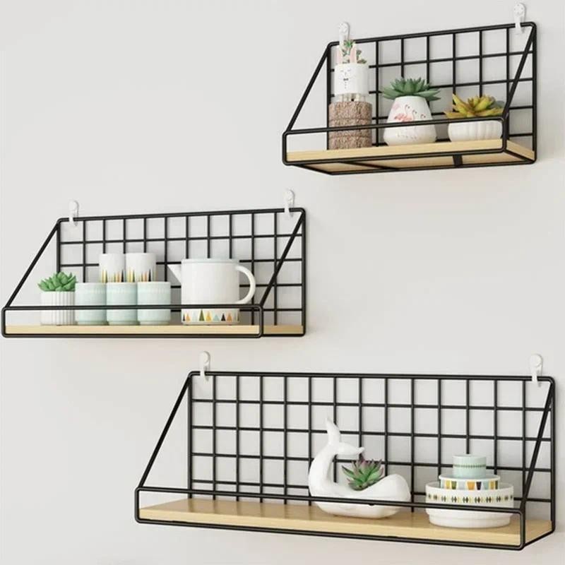 

Wooden lron Wall Shelf Organizer Holder Kitchen Supplies Shef Storage Rack Hanging Storage Cabinet Organizer for Bathroom Tools